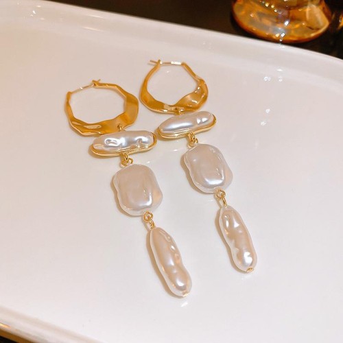 retro Irregular Pearl tassel buckle earrings personality exaggerating temperament high Earring woman