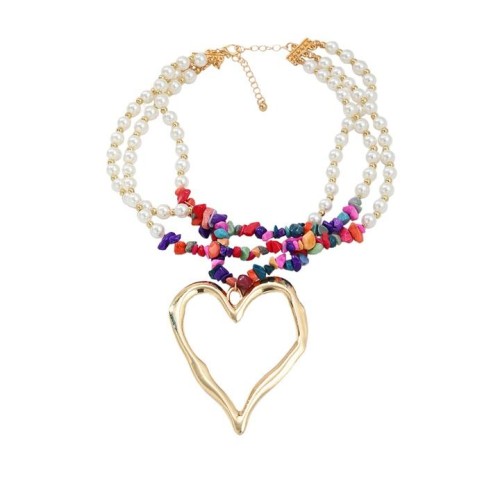 imitate Pearl necklace exaggerating occidental style woman heart-shaped Alloy pendant Bohemian style tur
