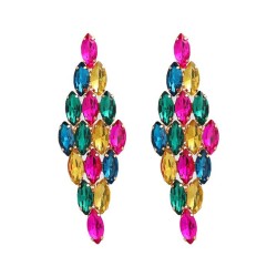 super claw chain colorful diamond earrings lady fully-jewelled rhombus ear stu..
