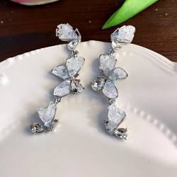 silver crystal butterfly earrings high sweet long style earring fashion temper..