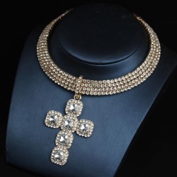  occidental style personality Rhinestone cross pendant Collar exaggerating nec..