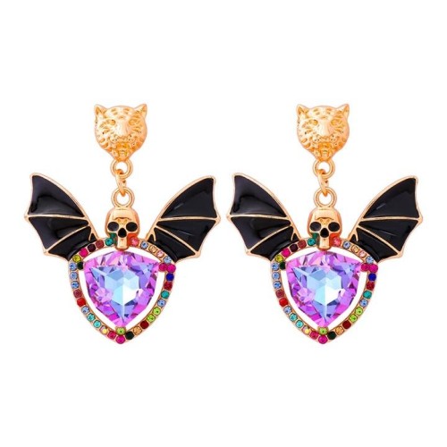 occidental style creative skull bat shirt gem earring personality