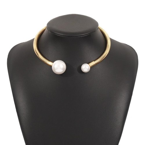 occidental style wind exaggerating fashion all-Purpose Metal Collar  personality opening Pearl necklace