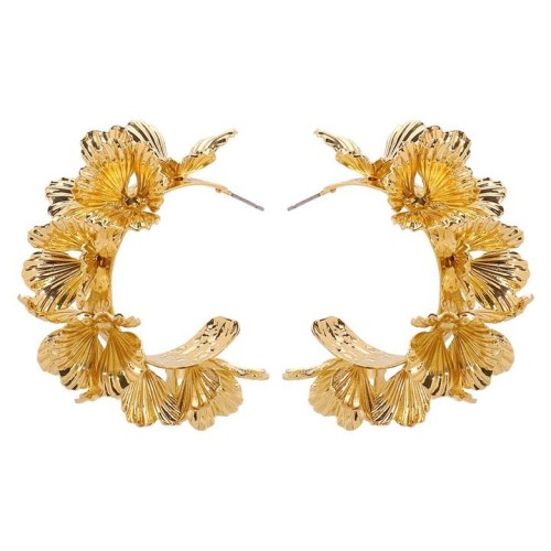 E occidental style exaggerating high three-dimensional flowers earrings  retro fashion Metal circle
