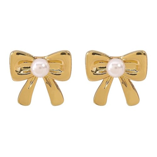 E highins Pearl style bow ear stud  sweet Ladies temperament all-Purpose multilayer necklace