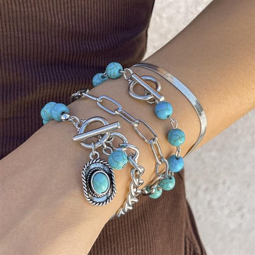occidental style ethnic style retro turquoise Cowboy bracelet set   personality more elements snake cha