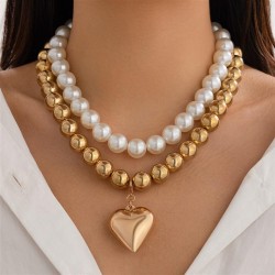occidental style new  Pearl love clavicle chain beads heart-shaped necklace   ..