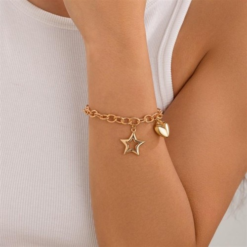 occidental style  hollowins Five-pointed star brief bracelet  Peach heart Alloy summer bangle woman