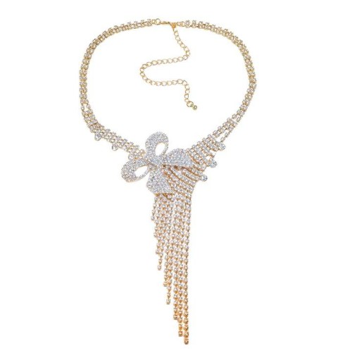 super fully-jewelled claw chain occidental style exaggerating necklace woman bow pendant long style tassel banqu