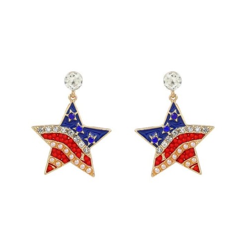  new Alloy diamond embed Pearl Five-pointed star earrings Stripe elements occidental style Earring