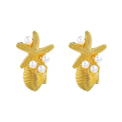 summer wind starfish Shells earrings Alloy embed Pearl Earring lady occidental..