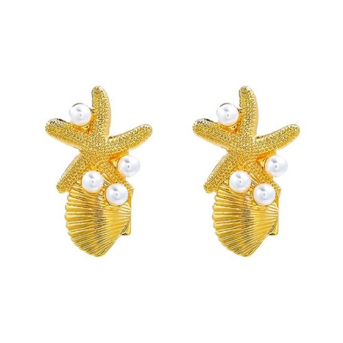 summer wind starfish Shells earrings Alloy embed Pearl Earring lady occidental style