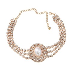 super claw chain occidental style necklace woman multilayer Rhinestone Round P..