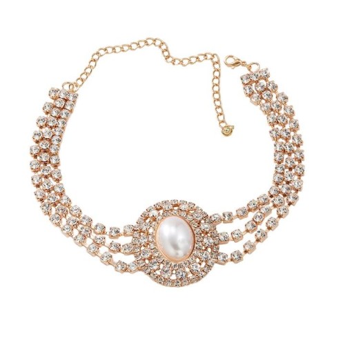 super claw chain occidental style necklace woman multilayer Rhinestone Round Pearl pendant elegant bride