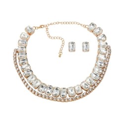 super claw chain occidental style earrings necklace set lady square glass diam..