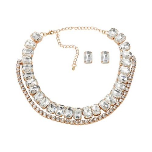 super claw chain occidental style earrings necklace set lady square glass diamond ear stud banquet style