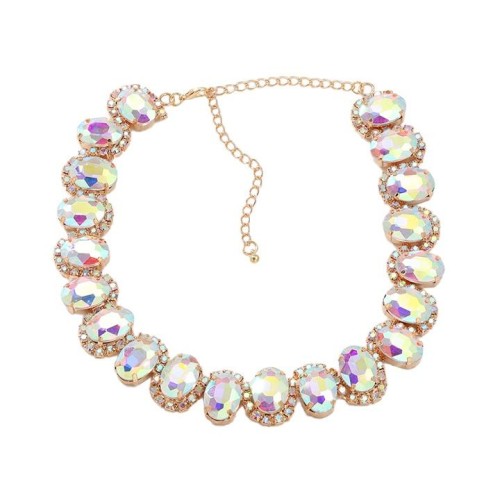 super claw chain exaggerating occidental style necklace colorful diamond Round glass diamond banquet bride