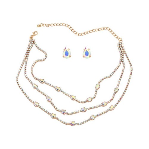 occidental style earrings necklace set lady drop ear stud multilayer fully-jewelled style