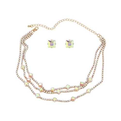 occidental style earrings necklace set lady square ear stud multilayer fully-jewelled exaggerating