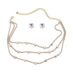 occidental style earrings necklace set woman heart-shaped ear stud multilayer ..