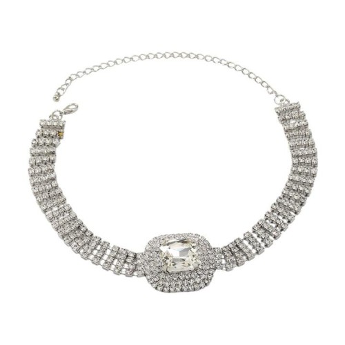 super claw chain occidental style necklace square glass diamond chain exaggerating banquet bride style