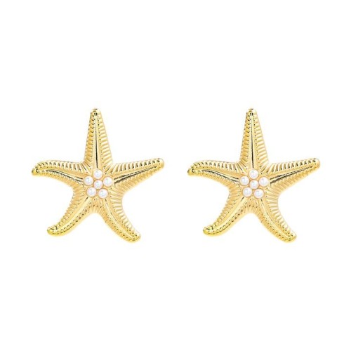 summer starfish earrings Alloy embed Pearl Earring woman wind Metal occidental style