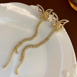 occidental style fashion temperament long style bronze embed zircon earrings w..