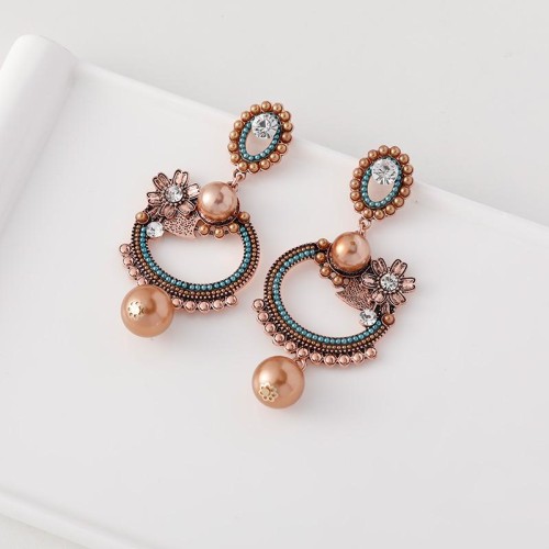 occidental style fashion Pearl flowers Round long style earrings personality retro palace wind high Earring