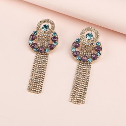 occidental style Round tassel diamond earrings long style tassel ear stud Allo..