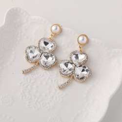occidental style fashion wind super colorful diamond three clover flowers earr..