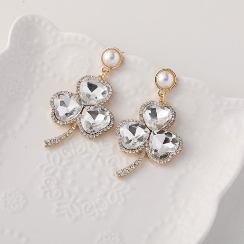occidental style fashion wind super colorful diamond three clover flowers earrings personality temperament 
