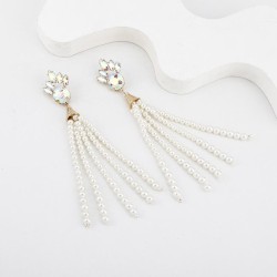 occidental style brief Alloy diamond Pearl earrings long style tassel flowers ..