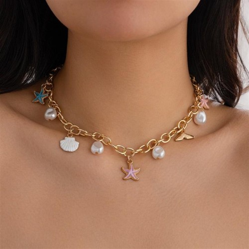 occidental style  wind Alloy starfish set  small fresh all-Purpose Pearl necklace