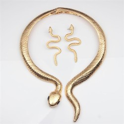   occidental style exaggerating retro snake necklace earrings set lady Collar ..