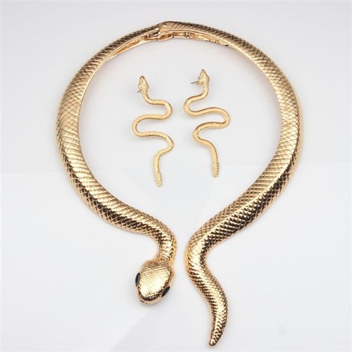   occidental style exaggerating retro snake necklace earrings set lady Collar personality