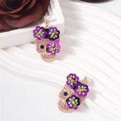 Halloween personality trend embed zircon sequin flower high skull ear stud   s..