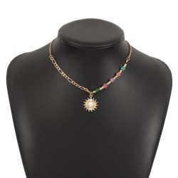 new medium retro sun mosaic Pearl necklace ins wind high glass clavicle chain