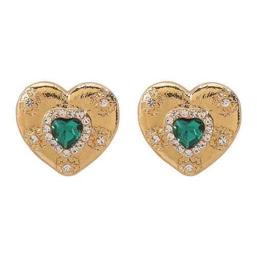 R occidental style palace wind temperament glass diamond love geometry ear stud ring  day all-Purpose high
