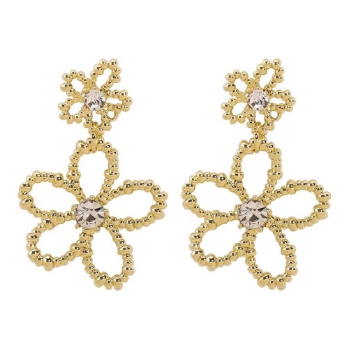 E occidental style Metal wind geometry diamond earrings  fresh sweet hollow flowers Earring woman