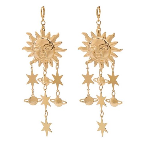 E occidental style fashion creative Moon and stars tassel earring  retro exaggerating sun Metal earrings