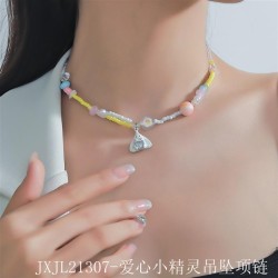 diamond samll pendant necklace summer more sweet wind color color beads chain ..