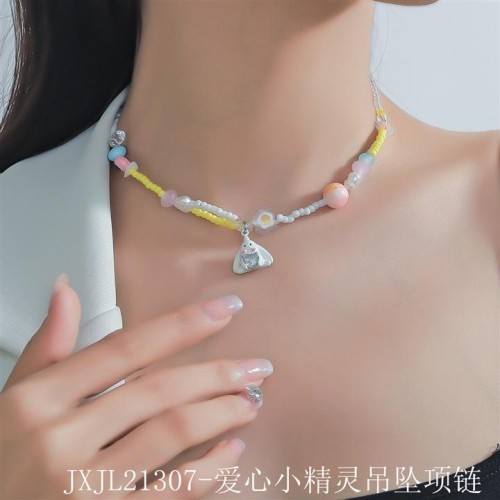 diamond samll pendant necklace summer more sweet wind color color beads chain woman