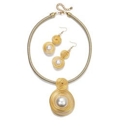 brief aluminum weave imitate Pearl pendant necklace earrings set bride necklac..