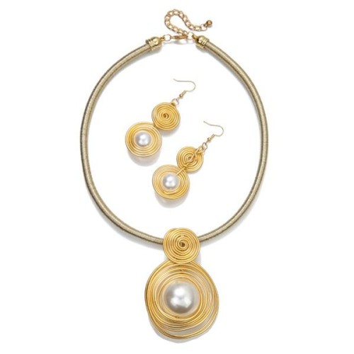 brief aluminum weave imitate Pearl pendant necklace earrings set bride necklace