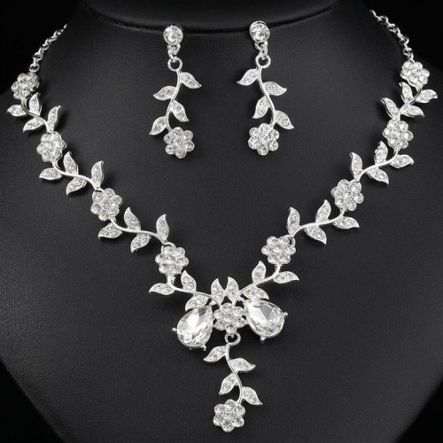 occidental style gem necklace earrings set high three bride