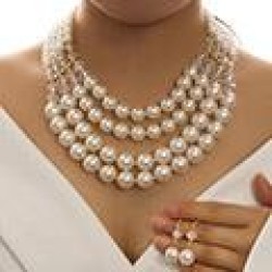 fashion noble wind concise Pearl temperament lady short necklace earrings woma..