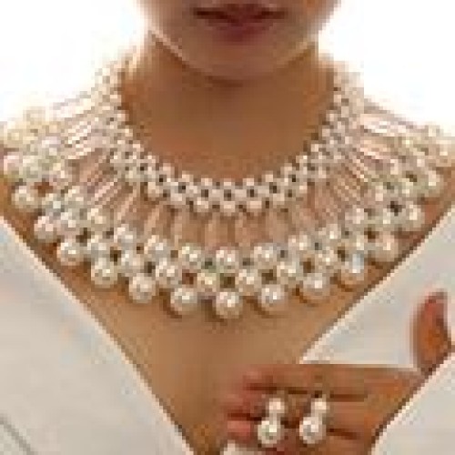 fashion noble wind high quality establishment Pearl temperament lady short necklace earrings woman set