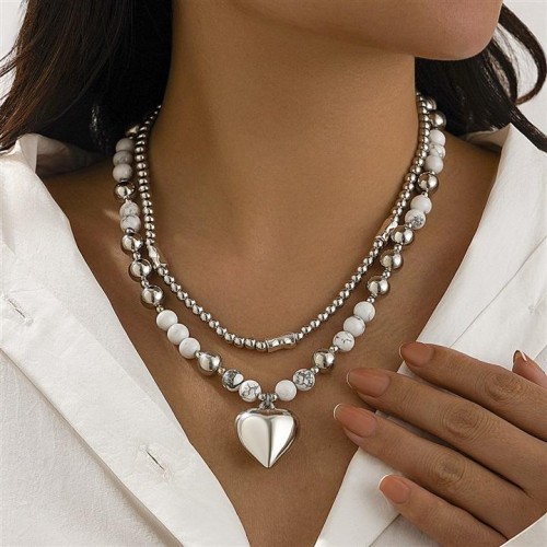 occidental style briefins Peach heart pendant necklace set  personality Metal love beads clavicle chain