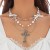 occidental style punk Metal cross imitate Pearl tassel necklace ins wind bow