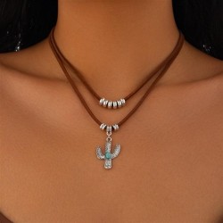 occidental style  ethnic style Irregular turquoise necklace  retro Metal love ..